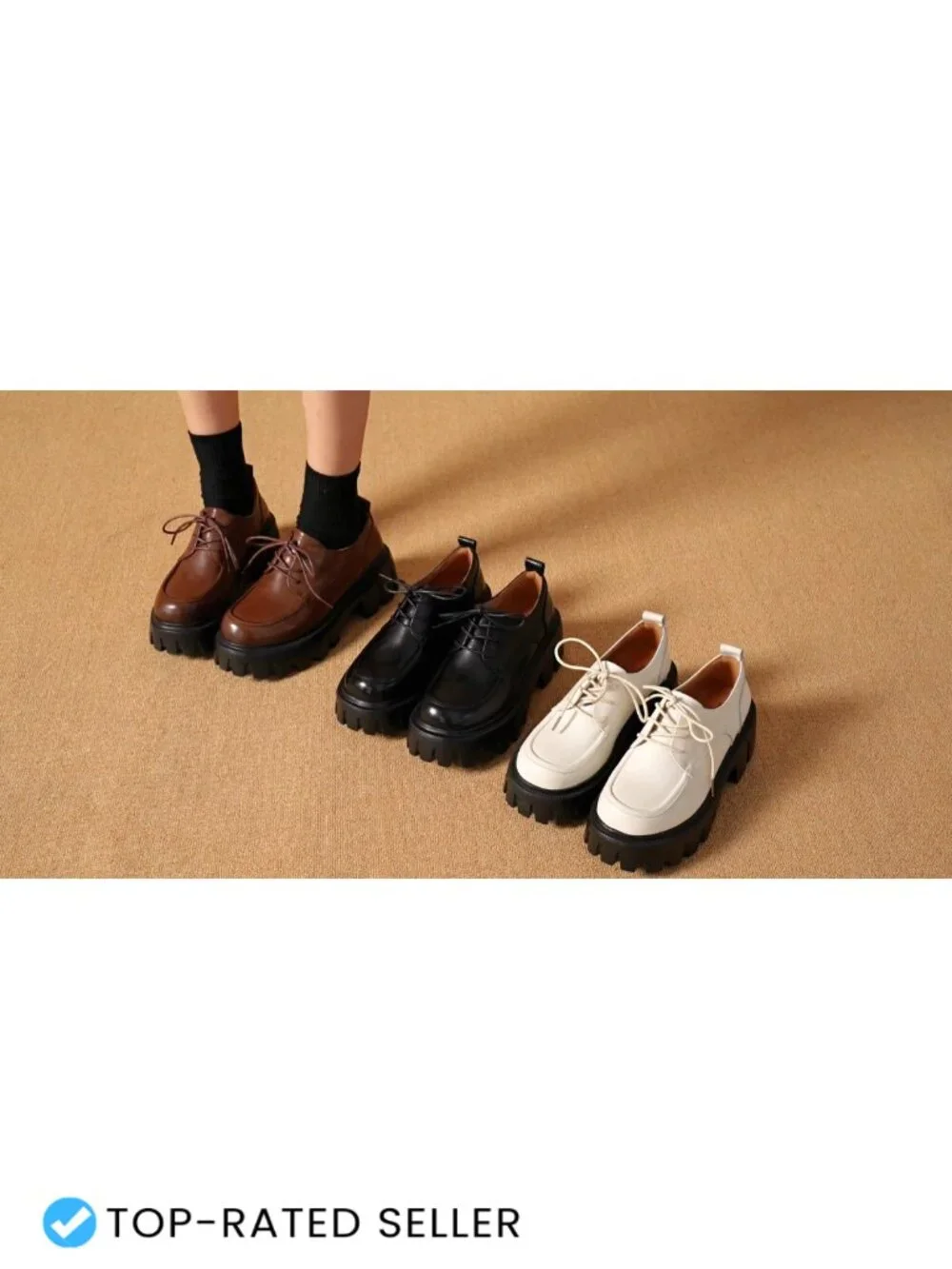 Women's Platform Oxfords Leather Chunky Lug Sole Dress Shoes Comfortable Lace-Up
